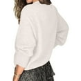 thumbnail image 4 of zaveiop Womens Lace Trim on V Neck Line Sweaters Lightweight Solid Color Long Sleeve Button Decorated Cuffs Pullover Tops (White, M), 4 of 5