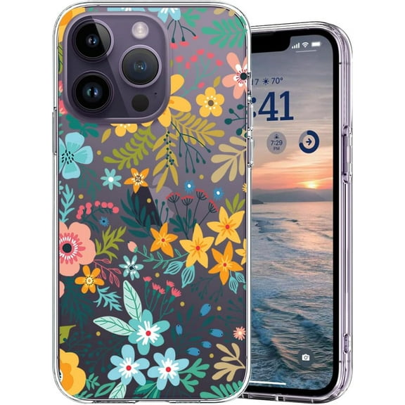 iPhone 14 Pro Max Case, Cute Case with Flowers for Girls Woman Floral Pattern Hard Back Soft Bumper Shockproof Skin Cover Phone Case (Your Garden 14ProMax)
