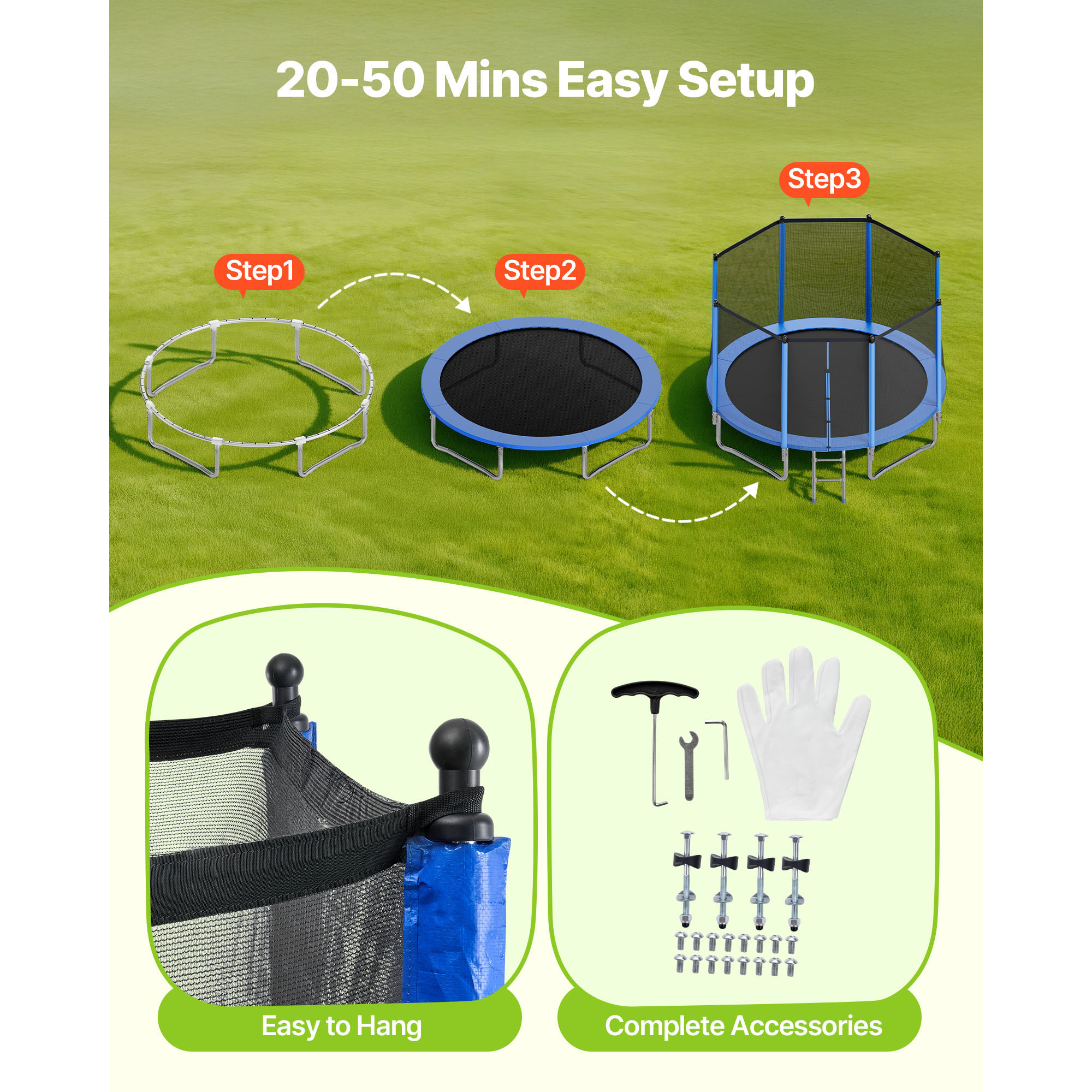 KFFKFF 12FT Outdoor Trampoline with Safety Enclosure, ASTM Certified, Durable Design, 400 lbs Weight Limit, Rust-Resistant Recreational Trampoline for Backyard Fun