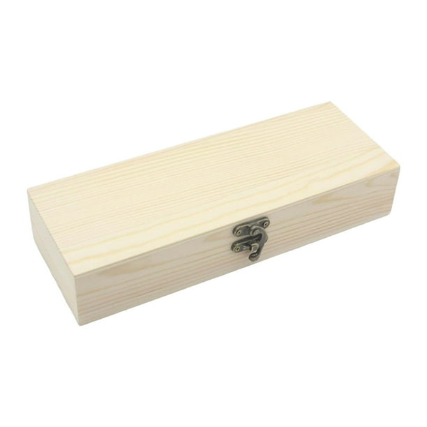Caja de madera sin terminar con tapa abatible, organizador rectangular, cierre frontal, madera maciza S