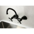 thumbnail image 2 of Kingston Brass KS114MB Essex Two Handle Wall Mount Kitchen Faucet, Matte Black, 2 of 5