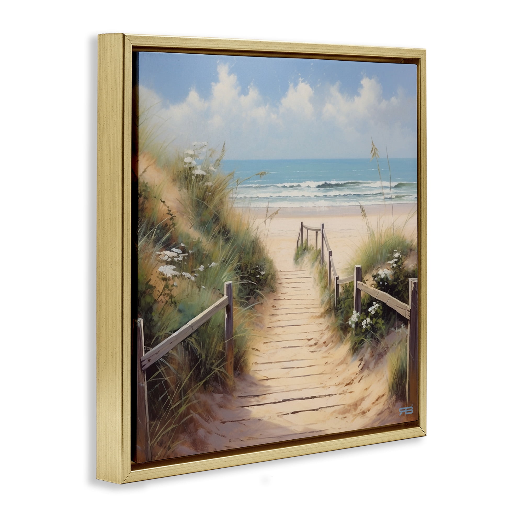Stupell Industries Sandy Path to Beach Landscape Painting Gold Floater Framed Canvas Art Print Wall Art, 25 x 25
