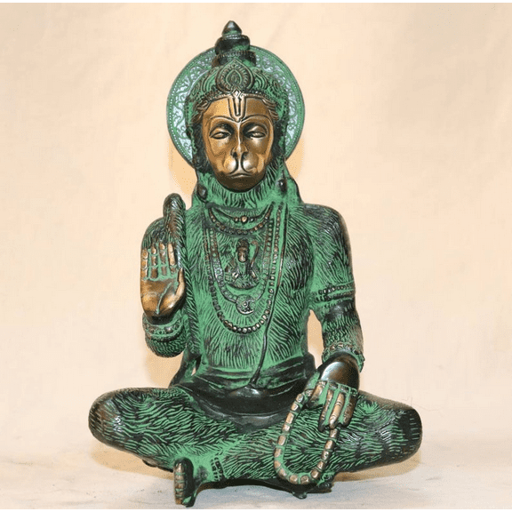 Brass Hanuman statue, 28 CM hanuman Figurine, Hanumana sculpture, Maruti Nandan Hanuman, Bajrangbali for Temple, Pooja, corner, House, decor