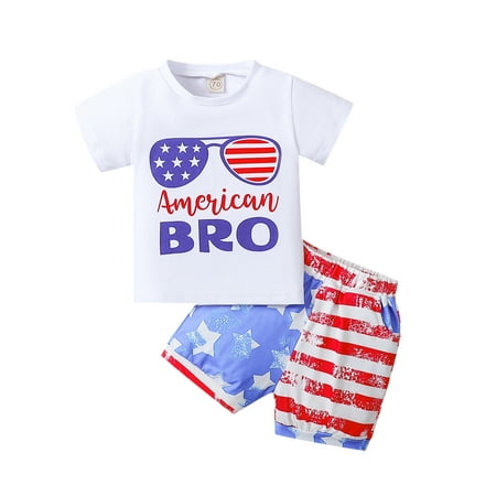 

Suanret Independence Day Toddler Baby Boys 4th of July Outfits Short Sleeve Letter Print T-Shirt Shorts 2Pcs Sets White 18-24 Months