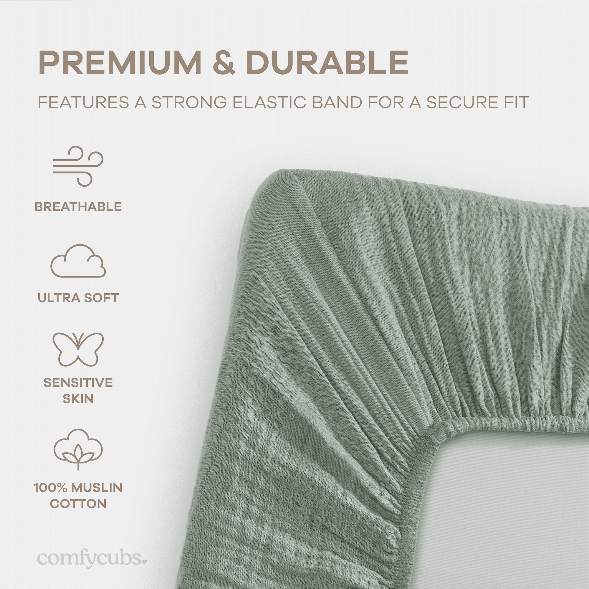 Comfy Cubs Muslin Fitted Bassinet Crib Sheet, Extra Soft 100% Muslin Cotton Bassinet Sheets (Fern)