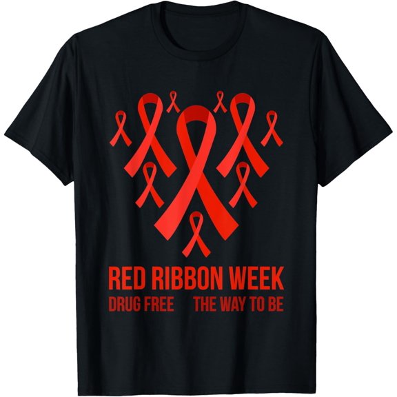 We Wear Red Red Ribbon Week Awareness October Drug Free T-ShirtMen and women, Black T-shirt, size: Extra large S-4XL
