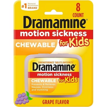 Dramamine Kids Chewable, Motion Sickness Relief, Grape Flavor, 8 Count