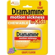 Dramamine Motion Sickness for Kids, Chewable, Dye Free, Grape Flavored, 8 Count