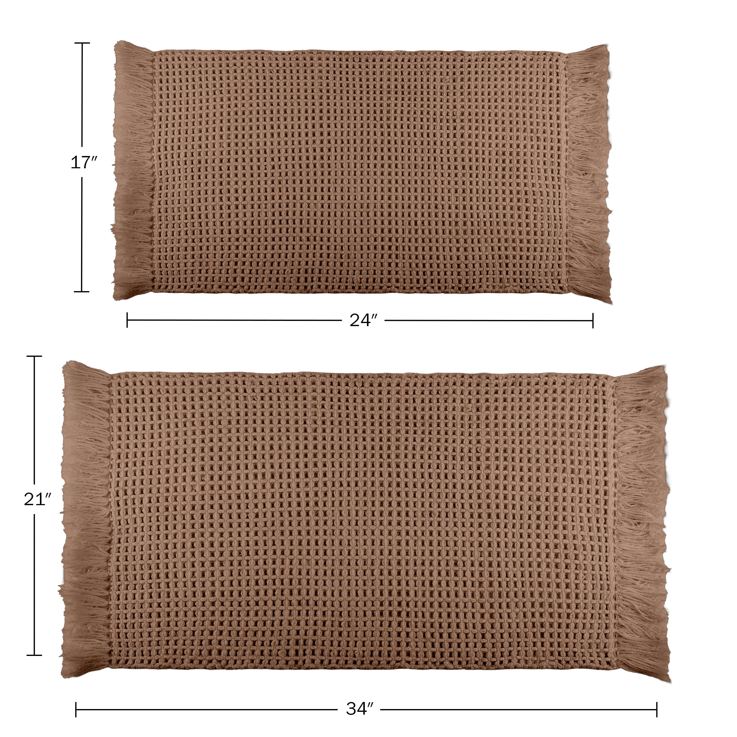 Lavish Home 2PC Waffle Bath Mat Set - Washable Bathroom Rugs (Natural)