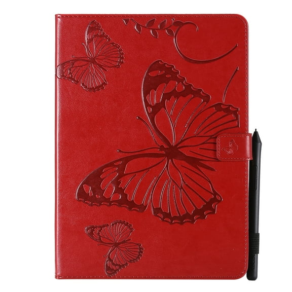 Case for iPad Pro 12.9 2021 5th/4th/3rd Generation,Slim Fit Folio Flip PU Leather Butterfly Embossed Smart Stand Cover Auto Wake/Sleep Shockproof Protection TPU Back Cover, Red