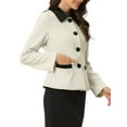 thumbnail image 4 of INSPIRE CHIC Women's Contrast Turn Down Collar Pocket Single Breasted Winter Peacoat XS Cream White, 4 of 6