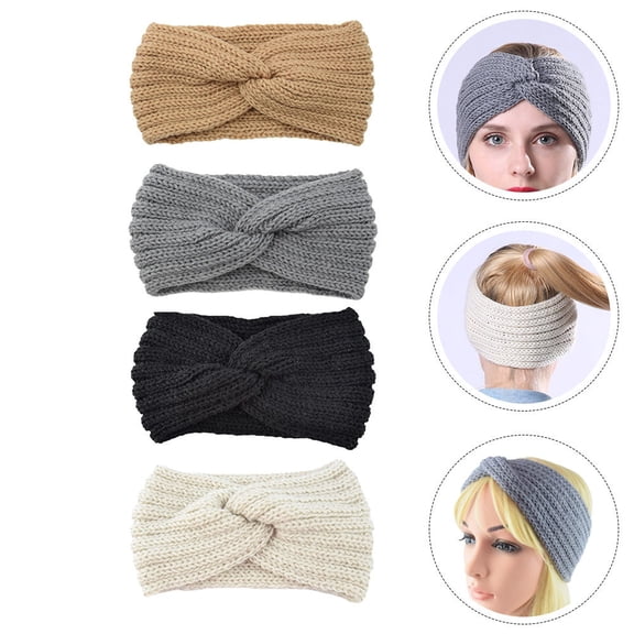 Baluue 4PCS Warm Hairband for Women with Knotted Cross Shape and Ear Protection Camel