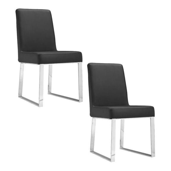 Maklaine 19.5" Faux Leather Dining Chair in Black (Set of 2)