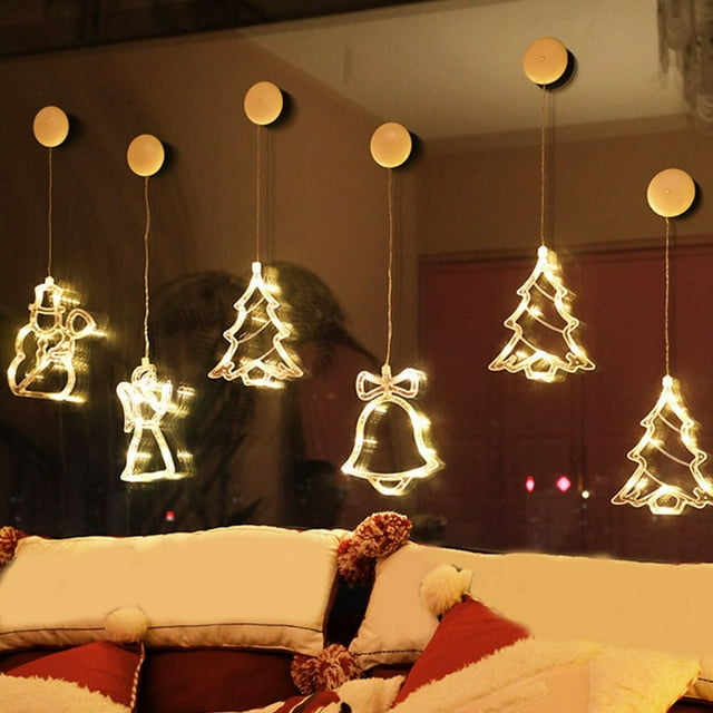 PENGXIANG Christmas LED Star Bell Snowman Santa Suction Cup Fairy Light Home Window Decor