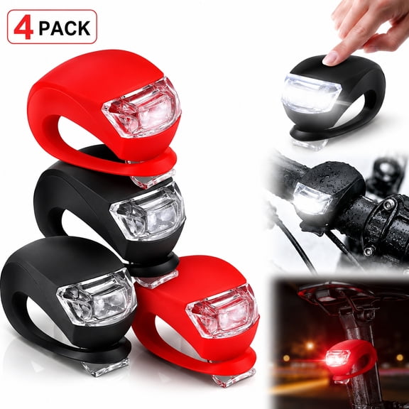 Rongsi Bicycle Silicone LED Light Set - Bike Headlight and Taillight,Waterproof & Safety Road,Mountain Bike Lights,4 Pack(2pcs White and 2pcs Red Light)