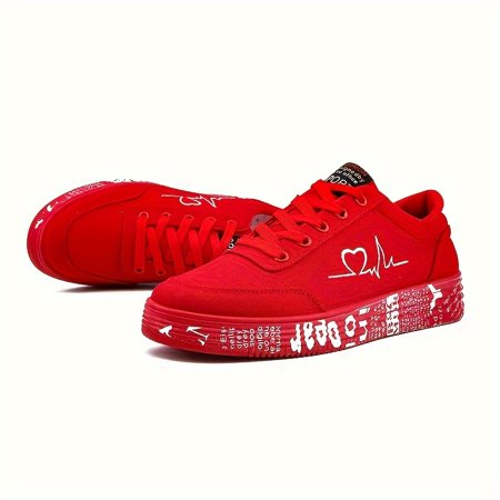 KINODAY Heart Print Casual Sneakers Lace Up Soft Sole Platform Walking Shoes Low-top Valentine‘s Day Skate Shoes