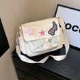 thumbnail image 4 of Bolso Mensajero Lindo para Mujer Lienzo Con Apliques Letras Y Estrellas para Adolescentes Y Estudiantes (blanco), 4 of 9