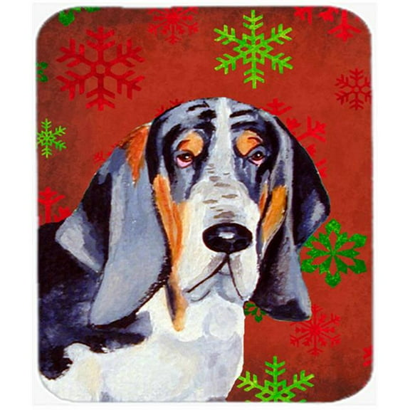 Basset Hound Red And Green Snowflakes Christmas Mouse Pad, Hot Pad Or Trivet - 7.75 x 9.25 In.