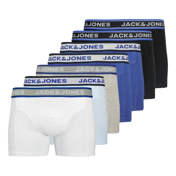 JACK&JONES Calzoncillos bóxer para hombre, pack de 7 - JACHUDSON SOLID TRUNKS 7 PACK, algodón elástico Negro/Azul/Gris/Blanco 2XL (XX-Large)