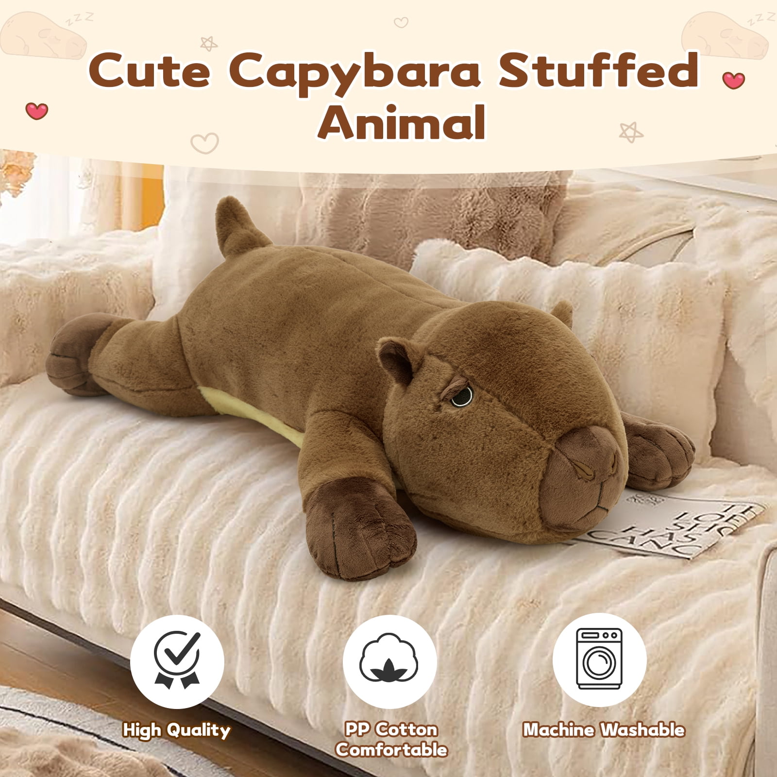 MorisMos 39" Cute Capybara Stuffed Animal, Soft Sleeping Capybara Throw Pillow