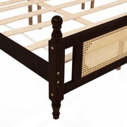 King Pine Bed with Rattan Headboard & Footboard - Espresso