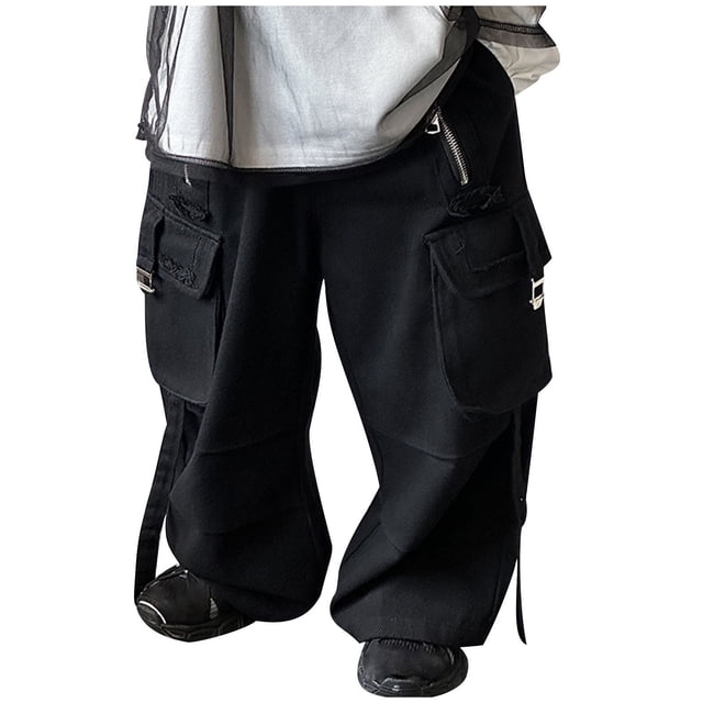Odeerbi 2-14 Años Niños Cargo Pantalones Deportes Pantalones de Pierna Ancha Color Sólido Casual Cremallera Pantalones de Trabajo Con Bolsillo