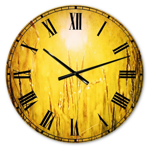 Designart 'Yellow Grass Flower at Sunset' Traditional wall clock