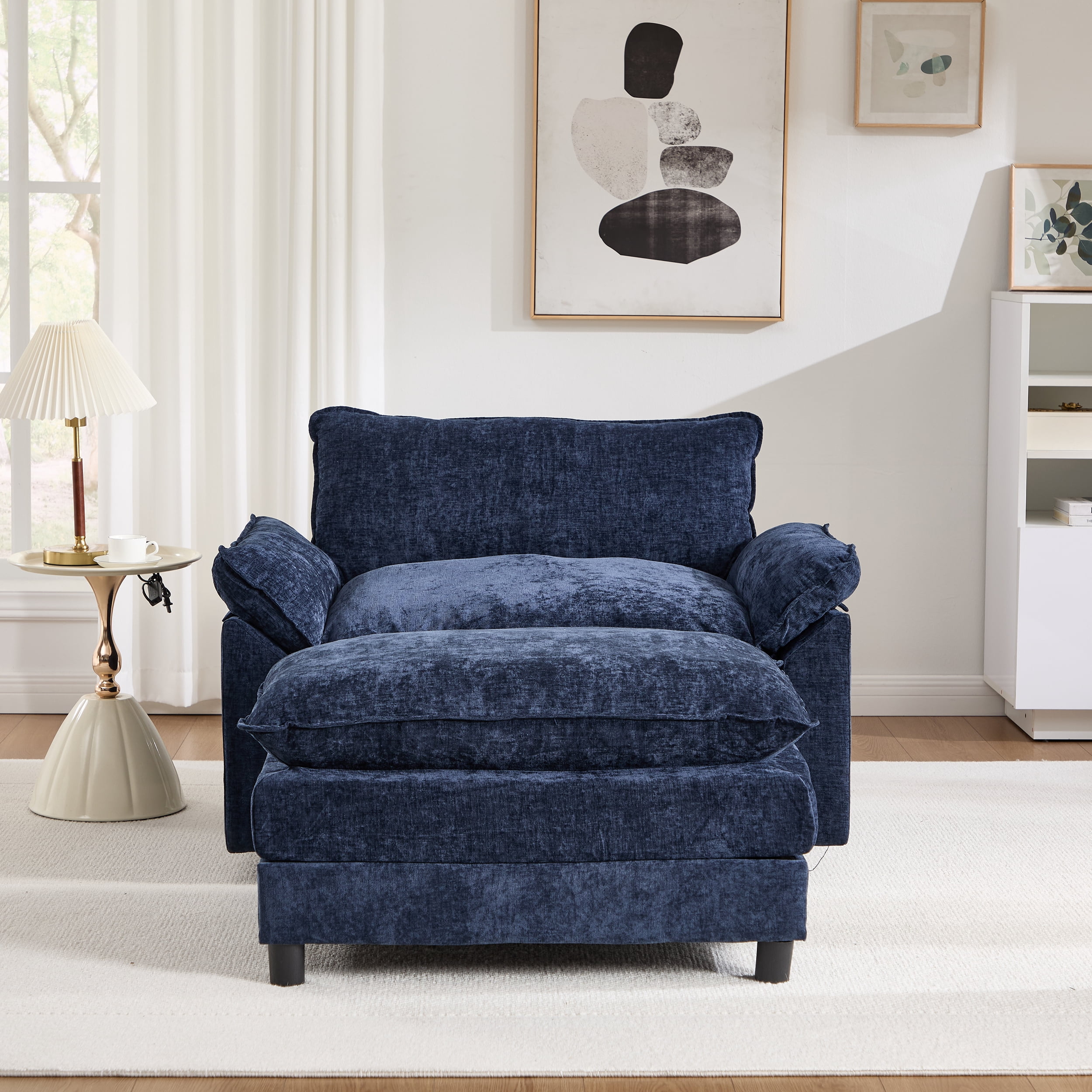 44.5" Accent Chair with Ottoman Club Chair Chenille Upholstered Armchair