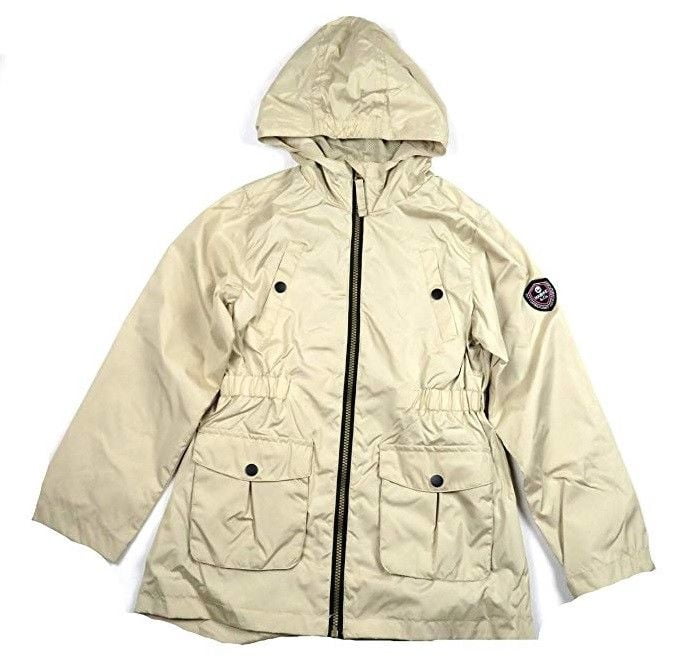 Hawke & Co. Outfitter Girls' Hooded Weather Resistant Jacket, in Safari (Beige) (14)