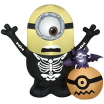 Gemmy Airblown Inflatable Minion Skeleton w/Pumpkin Scene Universal, 3 ft Tall, Multicolored