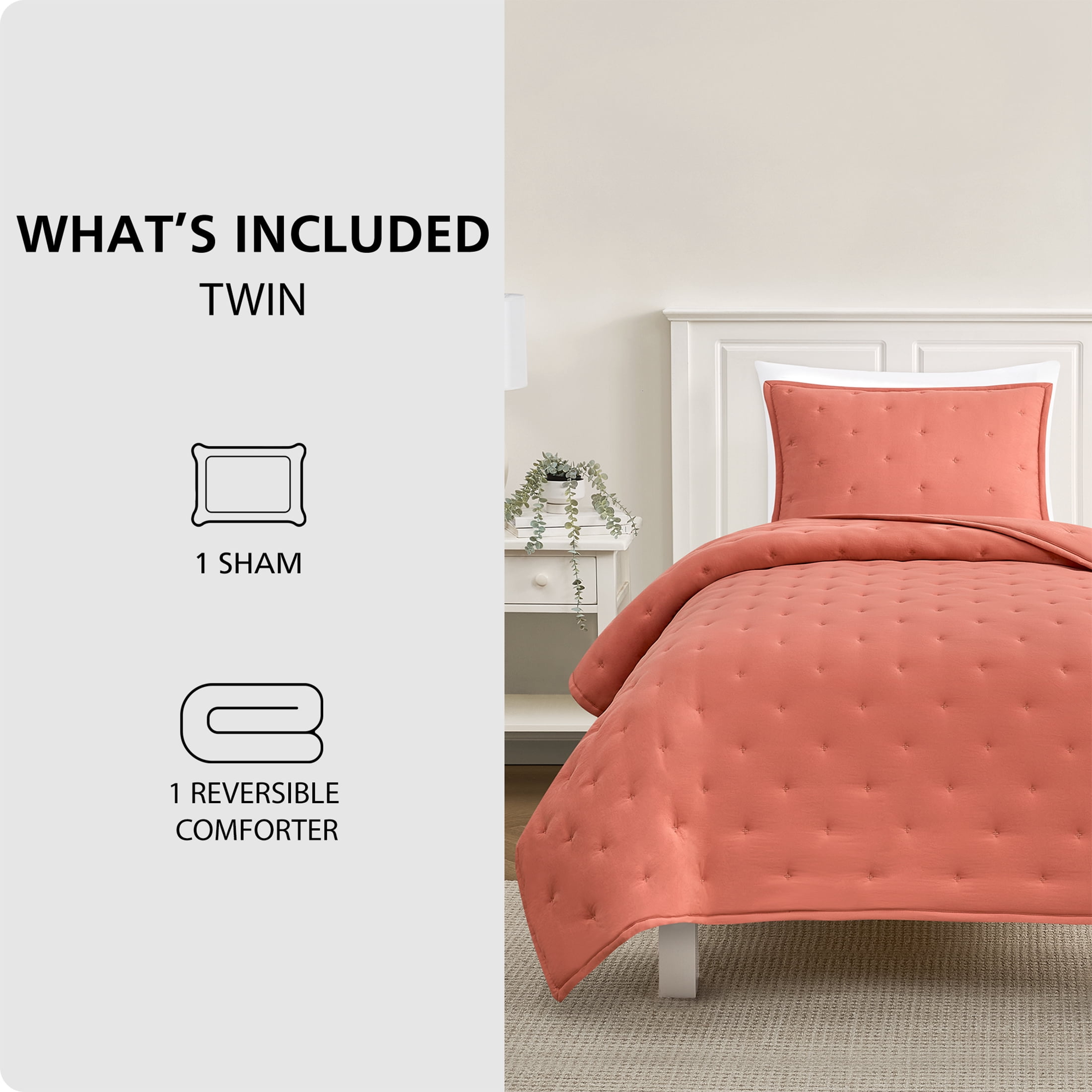 Mainstays Twin/Twin XL Comforter Set, All-Season, 2-Piece, Rust