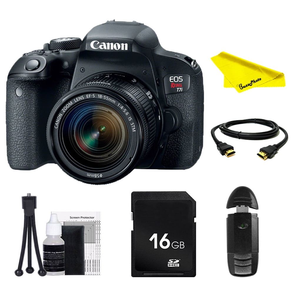 Canon EOS Rebel T7i DSLR Camera with 1855mm Lens + SD Card + Buzz