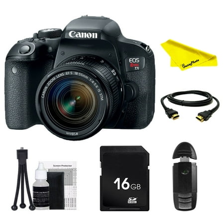 Canon EOS Rebel T7i DSLR Camera with 18-55mm Lens + SD Card + Buzz-Photo Beginners (Best Entry Level Dslr Camera For Beginners)
