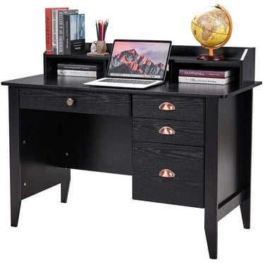 Homfa 47'' Computer Desk with 4 Drawers and Hutch Shelf, Home Office Executive Table, Vintage Black