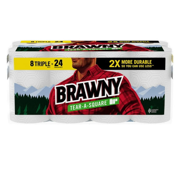 Brawny Tear-a-Square Paper Towels, 8 Triple Rolls