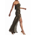 thumbnail image 2 of Women'S Summer Tube Top Dress Strapless Backless Mesh Patchwork High Slit Maxi Party Dress Black L, 2 of 9