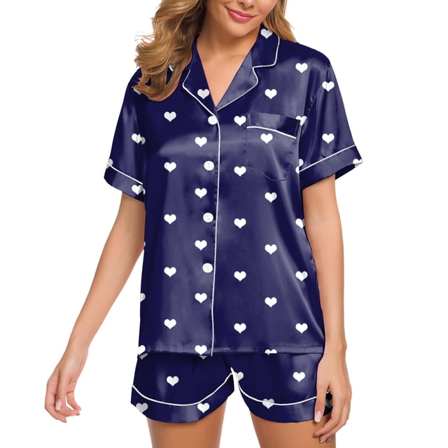 HNMKIU Pyjamas Womens Pajamas Set Two Piece Pj Sets Sleepwear Loungewear Button Down Pj Sets