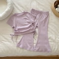 thumbnail image 3 of Tisuna Girls Summer Outfit Set Toddler Solid Color Short Sleeve Crew Neck Tops And Pants Set Breathable Lightweight Little Girls 2 Pieces Holiday Street Casual Wear Purple Size 3-4 Years, 3 of 3