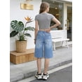 thumbnail image 6 of OYYN Girls Jean Shorts Casual Summer Wide-Leg High Waisted Denim Bermuda Jean Shorts Cute Y2K Streetwear Knee Length Shorts 16Y, 6 of 6