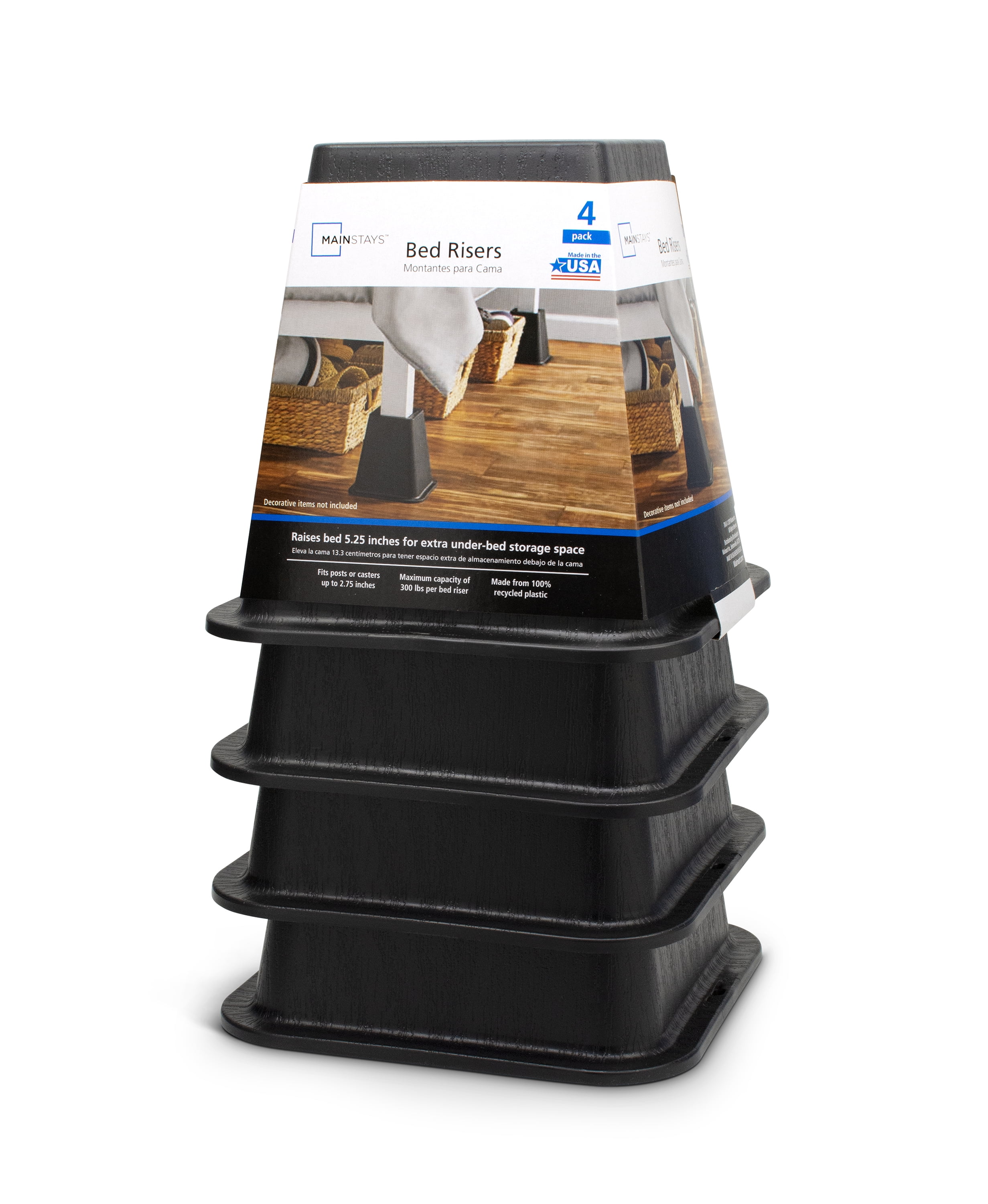 Mainstays 4 Pack Under Bed Leg Risers 5.25 inch Storage Furniture Lifts Raiser 
