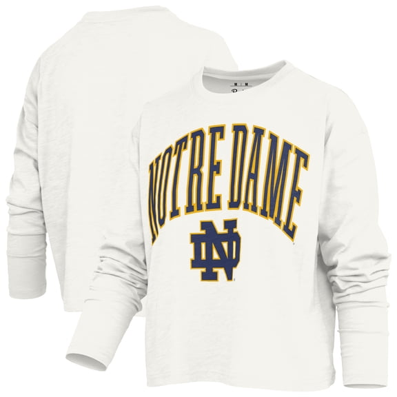 Women's Pressbox White Notre Dame Fighting Irish Motley Boxy Waist-Length Long Sleeve T-Shirt