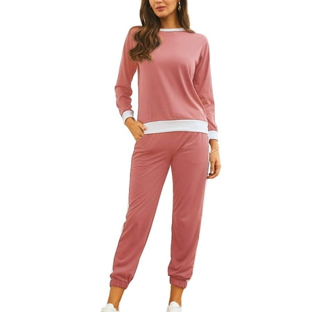 

Colisha Womens Pajama Set Long Sleeve Sleepwear Color Stitching Nightwear Soft Pjs Lounge Sets with Pockets