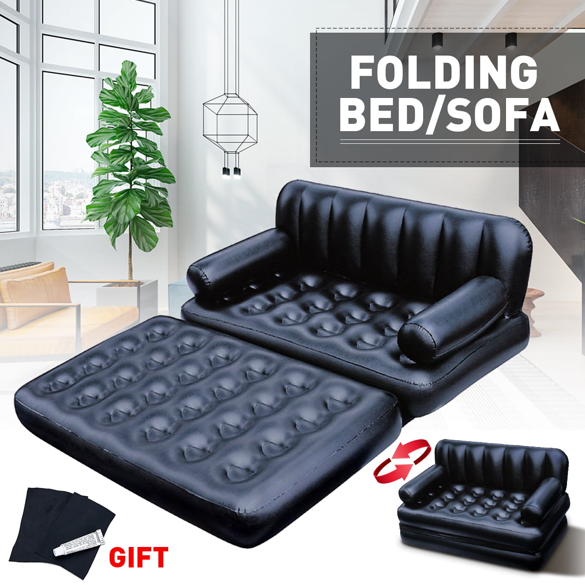 Portable Inflatable Couch Blow up Sofa or Double Air Bed Home Camping Travel Indoor Outdoor