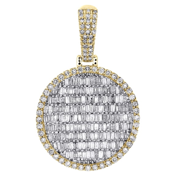 10K Yellow Gold Round & Baguette Diamond Circle Medallion Pendant Charm 1.60 CT.