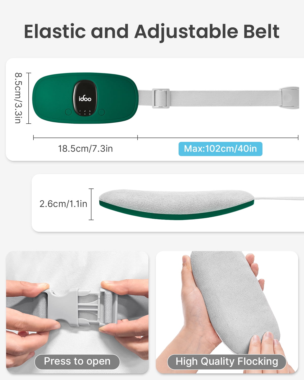 iDOO Cordless Heating Pad for Period Cramps, 3 Heat Setting, 3 Massage Modes,Birthday Mothers Day Gifts for Girlfriend Mom Wife Women, FSA HSA Eligible, Green