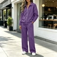 thumbnail image 5 of Bzdzmqm Women's 2 Piece Tracksuit Set Casual Collared Long Sleeve Suit Solid Loose Fit Lounge Outfits Zip-Up Jacket with Pants Elastic Waist Drawstring Comfortable Daily Wear Fall Travel, Purple XL, 5 of 8