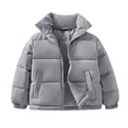 thumbnail image 2 of CYRBOKO Girls Puffer Jackets, Lightweight Lapel Long Sleeve Zip Up Winter Outerwear Gray Size 5-6 T, 2 of 5