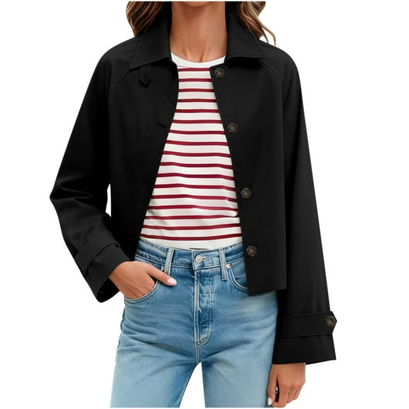 DAFPZW Womens Cropped Jacket Contrast Collar Coat Cargo Jacket Barn Jacket Outwear Solid Button Down Coat with Pockets