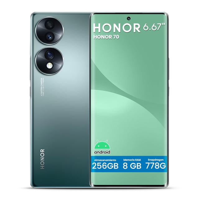 Celular HONOR 70 5G Snapdragon 778G Plus 8GB 256GB 6.67" FHD+ Verde Esmeralda