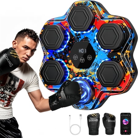 Wall-Mounted Music Boxing Machine with Free Gloves & Training System, LED Electronic Punch Target, 9 Speeds & 9 Modes for Home Gym Fitness Equipment, Color-Coded Family Entertainment Training Device